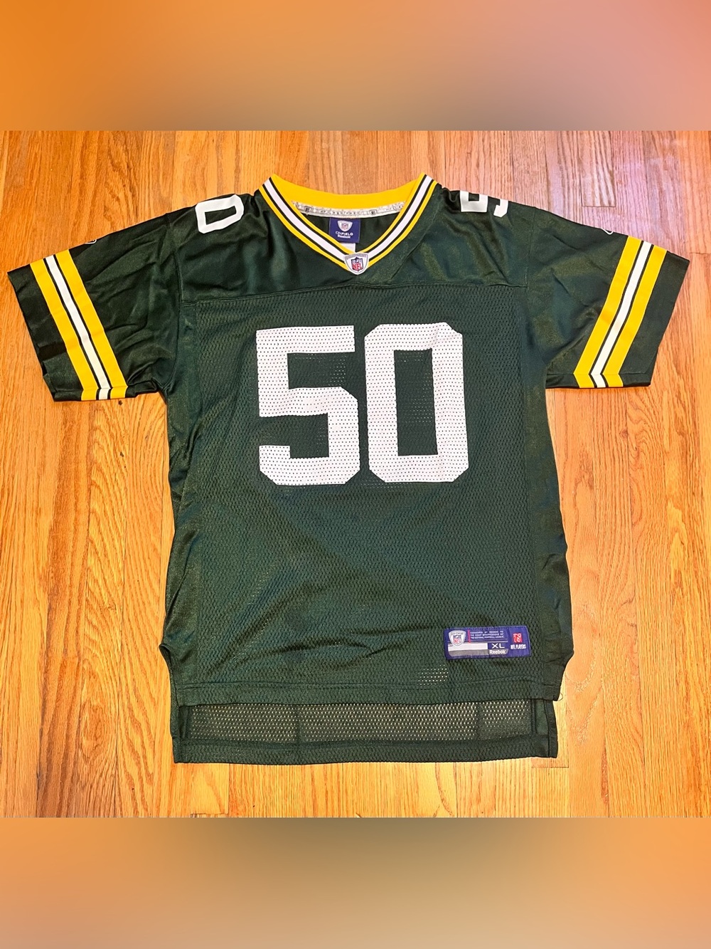 Reebok Mesh AJ Hawk Football Jersey Number 50 Yourh Size XL Green Bay